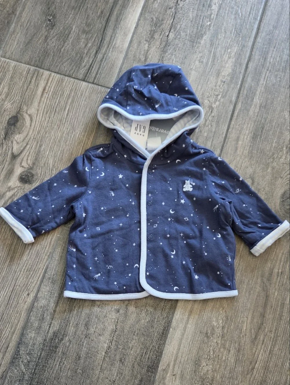 GAP Baby NWT 0-3 Months Reversible Navy Star & Moon Hooded 2-Piece Set